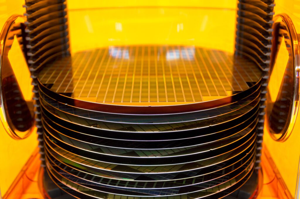 Photo of 12 inch silicon wafers.